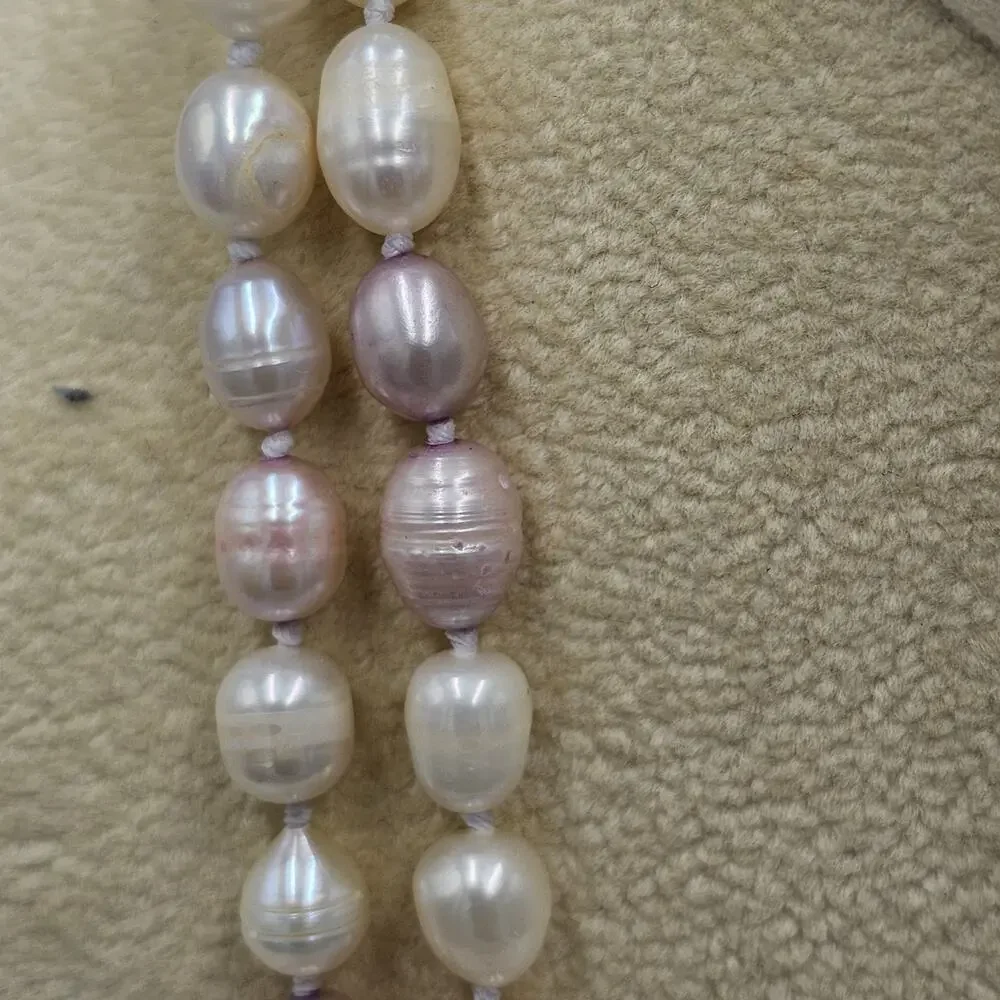 Pastel Pink White Faux Pearl Flapper Opera Necklace GSJ 63